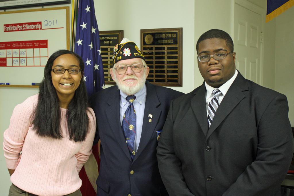 Robert Ferrell, District 5 Commander, with Contestants Randi Gibbs and Willie Lewis III